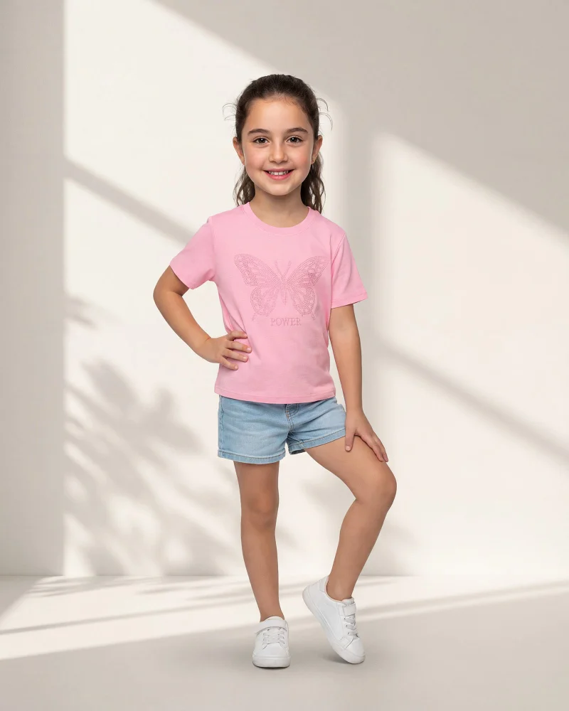 Redtag Girls Pink Embellished T Shirt