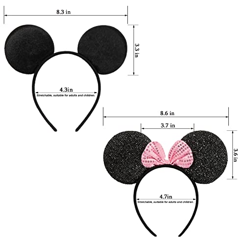 CHuangQi Mouse Ears Solid Black and Pink Sequins Bow, Set of 12 - Image 3