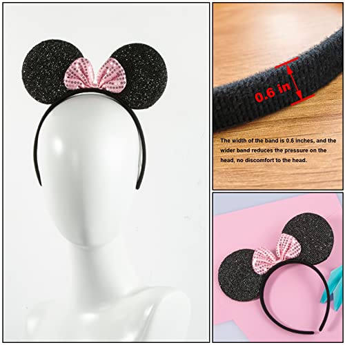 CHuangQi Mouse Ears Solid Black and Pink Sequins Bow, Set of 12 - Image 4
