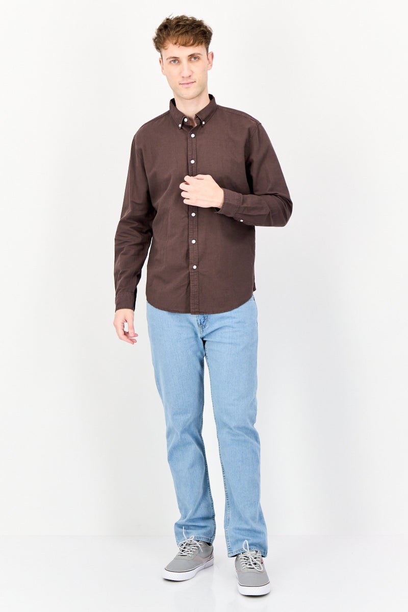 English Laundry Men Regular Fit Chambray Long Sleeves Casual Shirt, Dark Brown  - Image 4