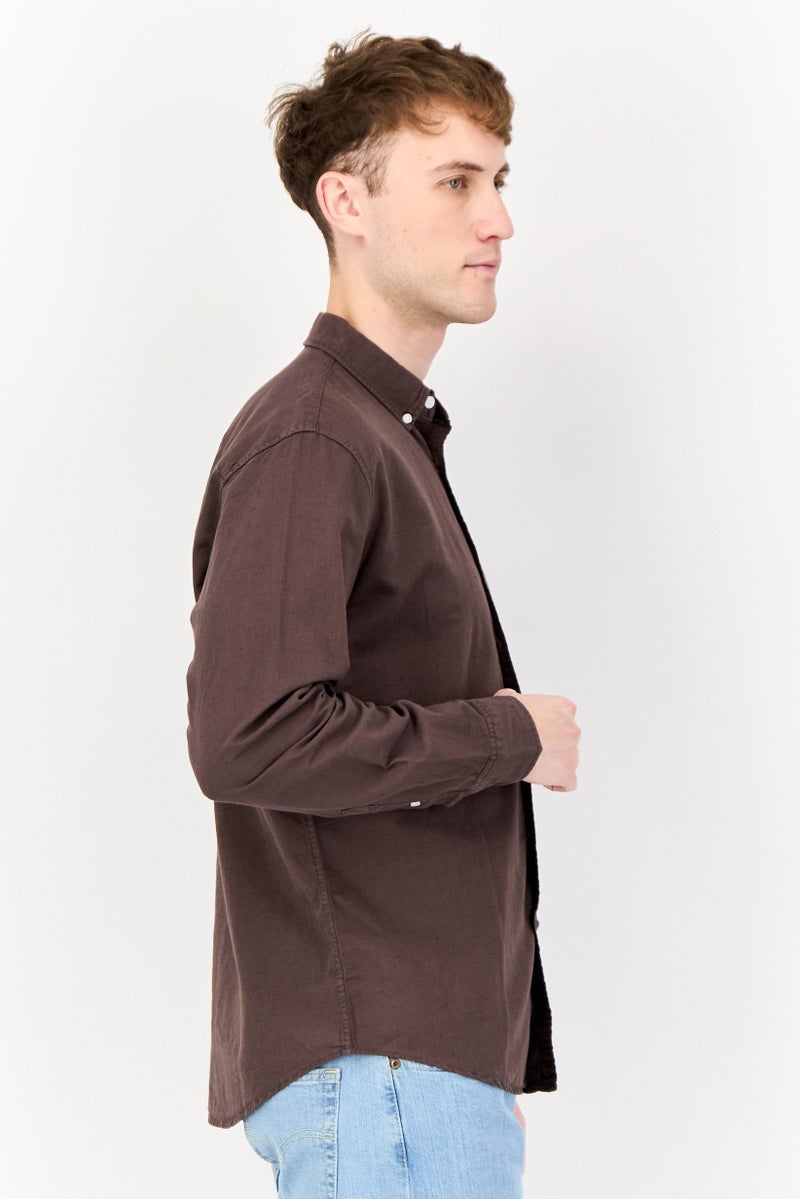 English Laundry Men Regular Fit Chambray Long Sleeves Casual Shirt, Dark Brown  - Image 2