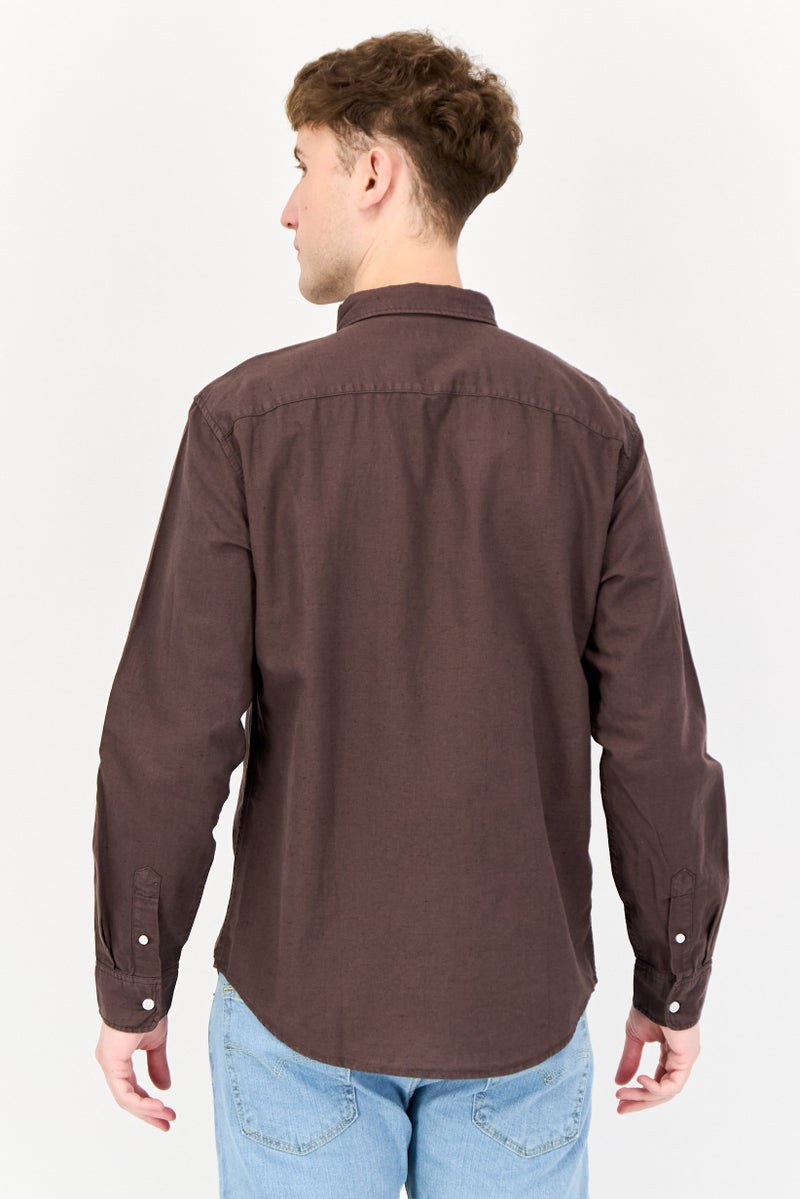 English Laundry Men Regular Fit Chambray Long Sleeves Casual Shirt, Dark Brown  - Image 3