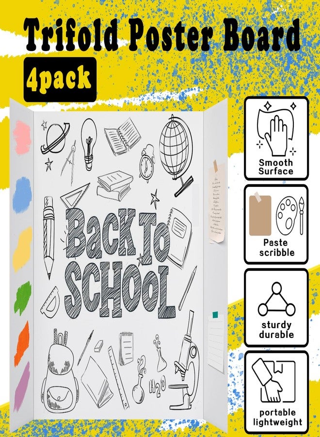 أربع قطع من لوحات عرض ثلاثية الطي متوسطة الحجم، مقاس 26.2 بوصة × 17.2 بوصة، مزودة بشريط لاصق مزدوج الجوانب وكرتون، لوحات مشاريع مموجة بيضاء / معرض العلوم / لوحة عرض ثلاثية الطي للمشاريع المدرسية - Image 2