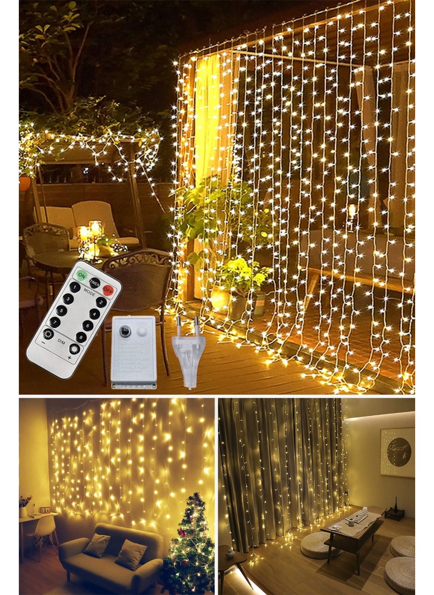 Technosmart 2.5 x 2.5 mt Remote Controlled 8 Mode Curtain LED 10 Fringed 200 LED Thick Cable Plug-in  - Image 1
