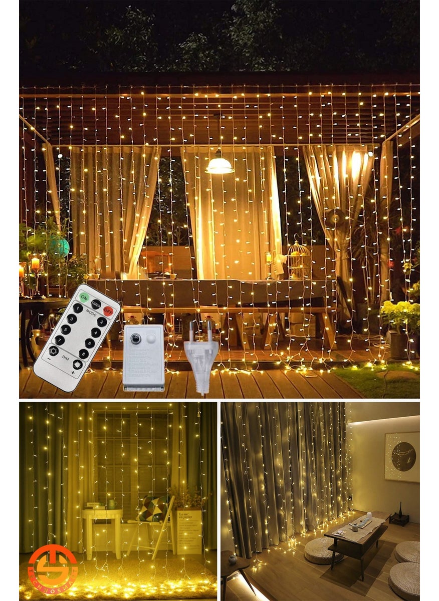 Technosmart 2.5 x 2.5 mt Remote Controlled 8 Mode Curtain LED 10 Fringed 200 LED Thick Cable Plug-in  - Image 2