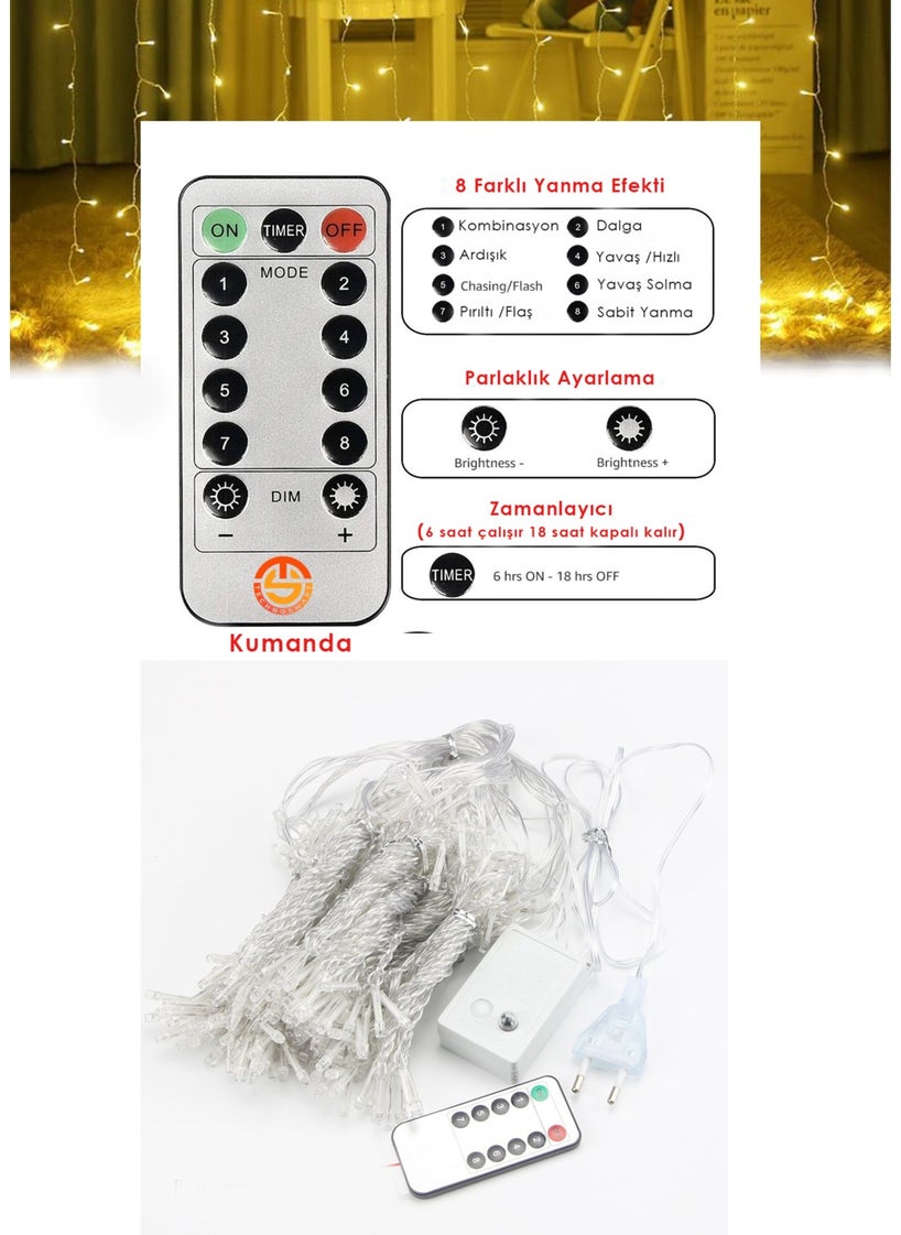 Technosmart 2.5 x 2.5 mt Remote Controlled 8 Mode Curtain LED 10 Fringed 200 LED Thick Cable Plug-in  - Image 3
