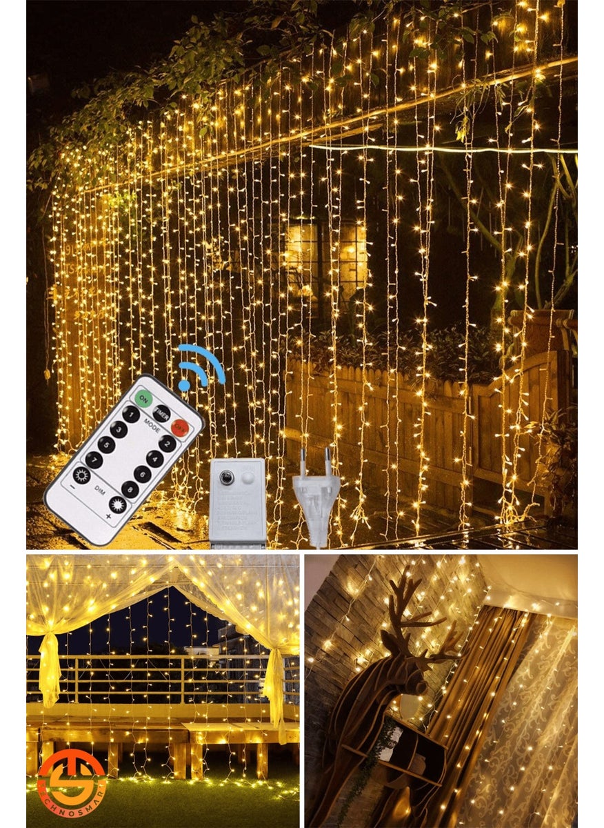 Technosmart 2.5 x 2.5 mt Remote Controlled 8 Mode Curtain LED 10 Fringed 200 LED Thick Cable Plug-in  - Image 4