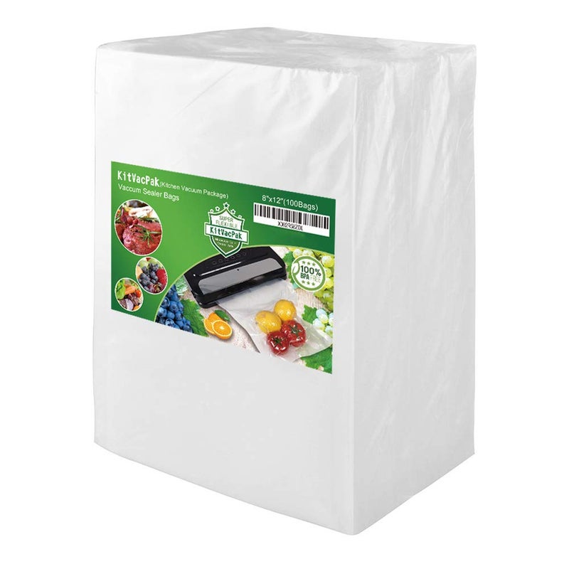 KitVacPak 100 Quart 8X12 Vacuum Food Sealer Bags with BPA Free and Heavy DutyCommercial Grade Vacuum Sealer Freezer Bags Compatible with Any Type Vacuum Sealer Machine