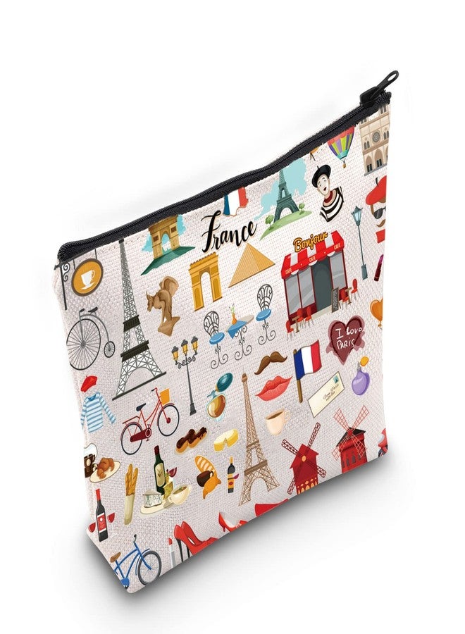 LEVLO France Travel Culture Gift French Theme Travel Pouch Bag Paris Landmarks Gift French Souvenir Gift (France) - Image 1