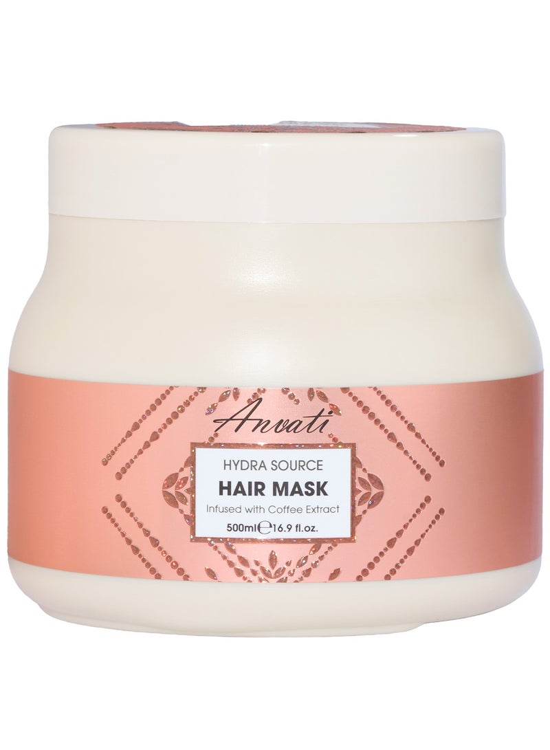 Anvati Hydra Source Hair Mask with Vitamin E & B5 – Deep Conditioning Coffee Hair Mask for Dry and Dull Hairs– Protein Repair Hair Treatment for Smooth,Shiny, and Strong Hair – 500ml - Image 1
