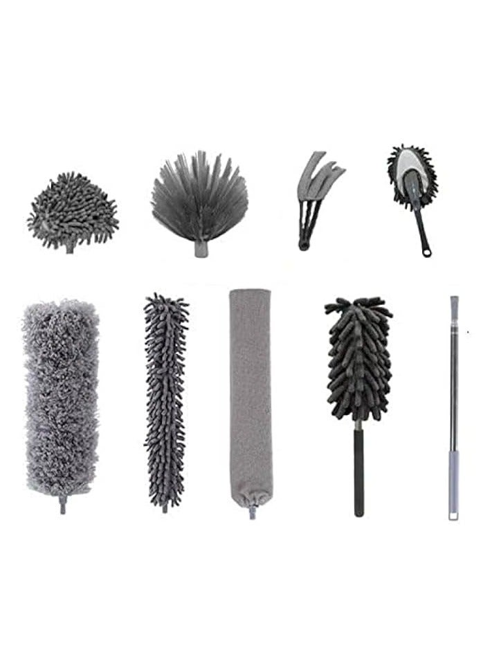 erorex 9 Pcs Microfiber Feather Duster with Extendable Pole, Feather Duster Reaching up to 100 Inches, Bendable and Washable Dusters for Cleaning Ceiling Fan,Ceiling, Blinds, Furniture - Image 1