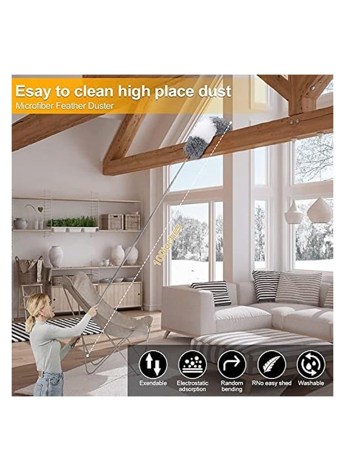 erorex 9 Pcs Microfiber Feather Duster with Extendable Pole, Feather Duster Reaching up to 100 Inches, Bendable and Washable Dusters for Cleaning Ceiling Fan,Ceiling, Blinds, Furniture - Image 2