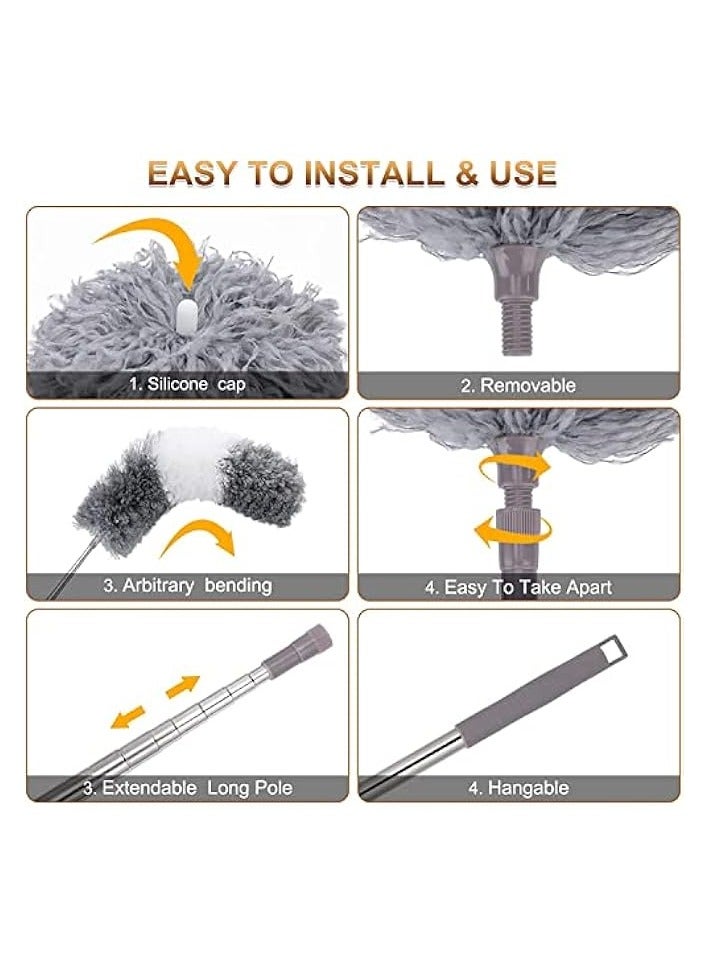 erorex 9 Pcs Microfiber Feather Duster with Extendable Pole, Feather Duster Reaching up to 100 Inches, Bendable and Washable Dusters for Cleaning Ceiling Fan,Ceiling, Blinds, Furniture - Image 4