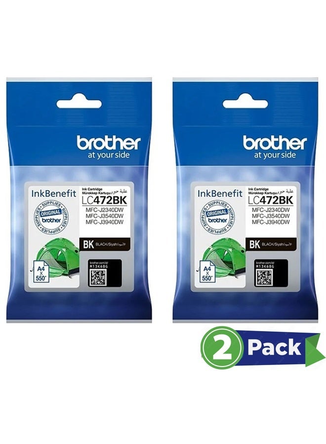 بروذر Brother Two piece of LC472 Black Ink Cartridge – Standard Yield, ~550 Pages, Compatible with MFC-J2340DW, MFC-J3540DW, MFC-J3940DW - Image 1
