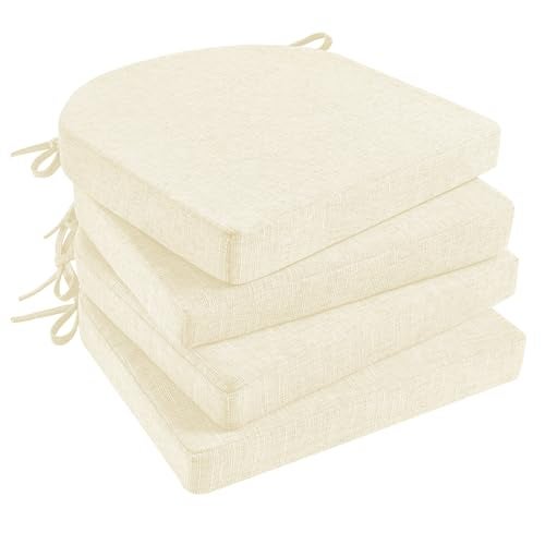 Basic Beyond Chair Cushions for Dining Chairs 4 Pack, Kitchen Chair Cushions with Ties and Non Slip Backing, 16 x 16 inches Chair Pads for Dining Chairs (Beige) - Image 1