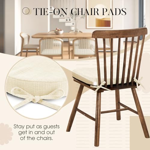 Basic Beyond Chair Cushions for Dining Chairs 4 Pack, Kitchen Chair Cushions with Ties and Non Slip Backing, 16 x 16 inches Chair Pads for Dining Chairs (Beige) - Image 3
