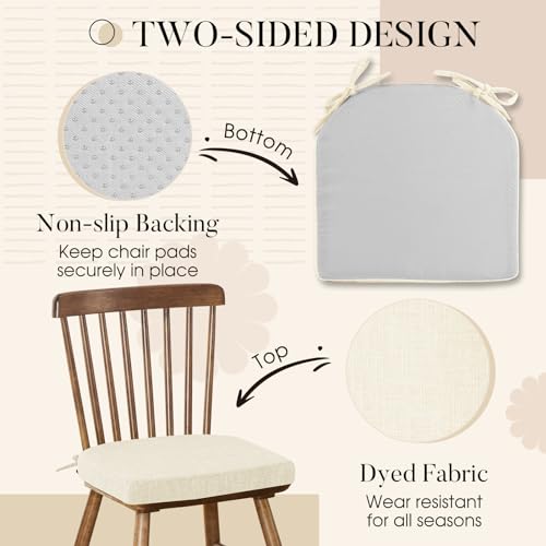 Basic Beyond Chair Cushions for Dining Chairs 4 Pack, Kitchen Chair Cushions with Ties and Non Slip Backing, 16 x 16 inches Chair Pads for Dining Chairs (Beige) - Image 4