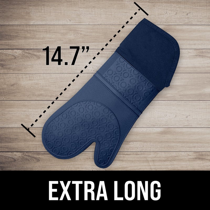 HOMWE BPA-Free Soft Silicone Oven Mitts - Ultra Heat Resistant Oven Mitts with Thick Cotton Liner - Extra Long Slip Resistant Pot Holders  Flexible Oven Gloves - Navy 14.7"" - Image 2