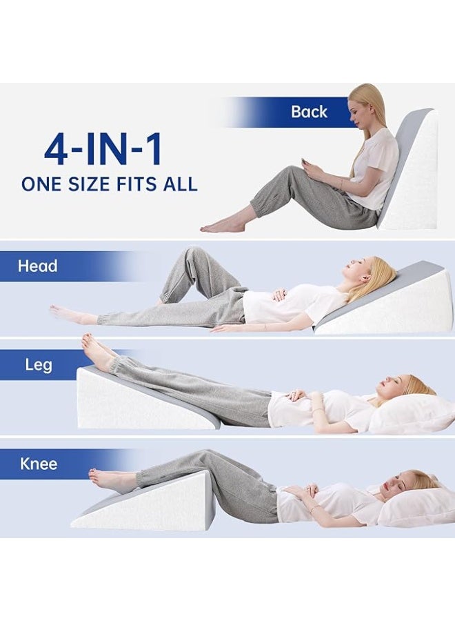 Bed Wedge Pillow for Sleeping - 12 Inch Triangle Orthopedic Wedge for Adults - Memory Foam with Washable Cover - 30 Degree Support for Acid Reflux, Snoring, Knee & Back Pain (White & Grey) - Image 4