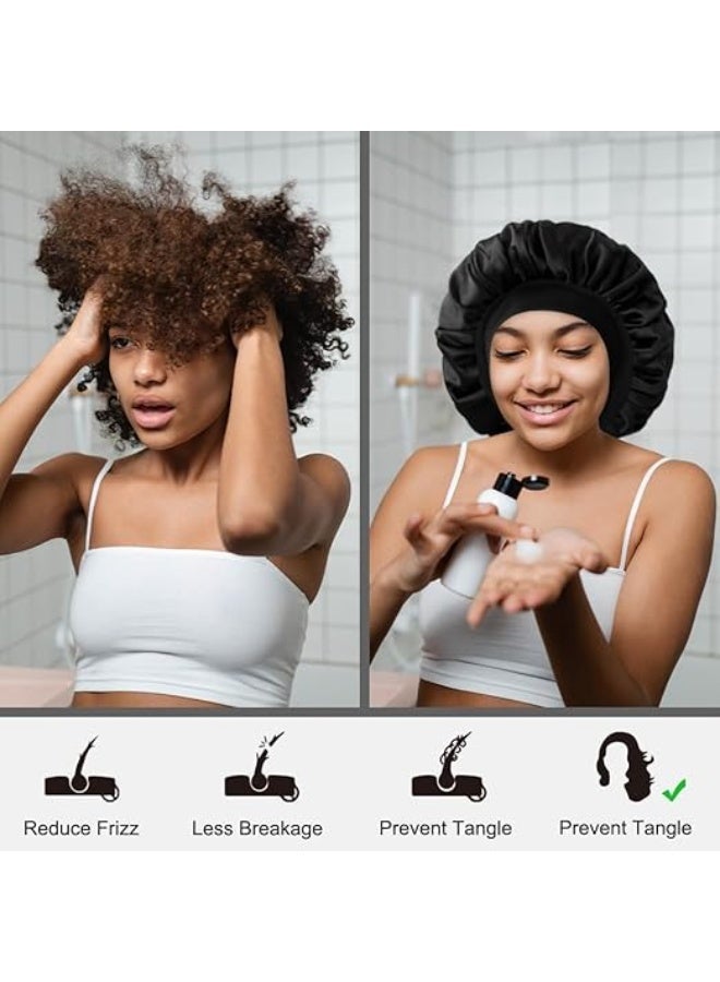 1Pcs Bonnet for Sleeping, Hair Bonnets, Soft Elastic Band Silk Sleep Cap, Shower Cap, Hair Wrap, Hair Bonnets for Sleeping Women, with Elastic Band, for All Hairstyles, Long, Short, Curly Hair, Black - Image 3