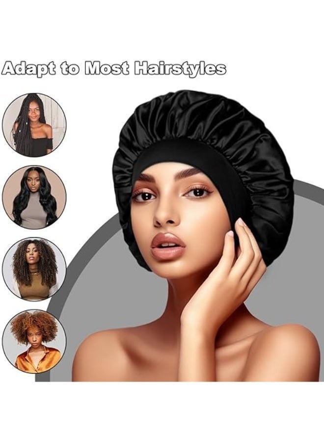 1Pcs Bonnet for Sleeping, Hair Bonnets, Soft Elastic Band Silk Sleep Cap, Shower Cap, Hair Wrap, Hair Bonnets for Sleeping Women, with Elastic Band, for All Hairstyles, Long, Short, Curly Hair, Black - Image 4