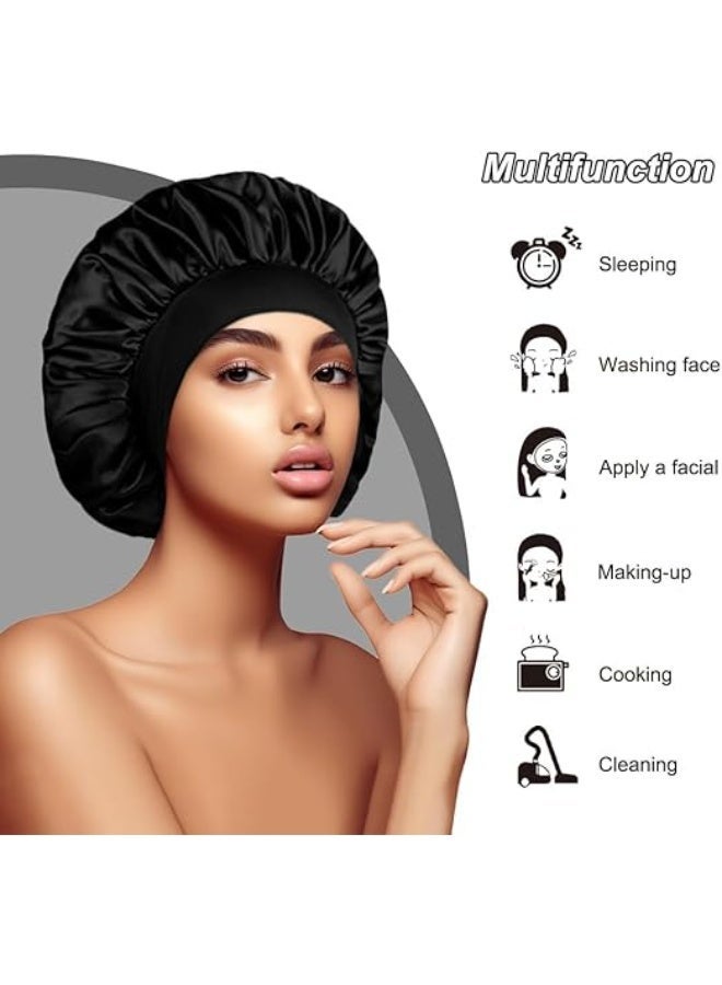 1Pcs Bonnet for Sleeping, Hair Bonnets, Soft Elastic Band Silk Sleep Cap, Shower Cap, Hair Wrap, Hair Bonnets for Sleeping Women, with Elastic Band, for All Hairstyles, Long, Short, Curly Hair, Black - Image 5