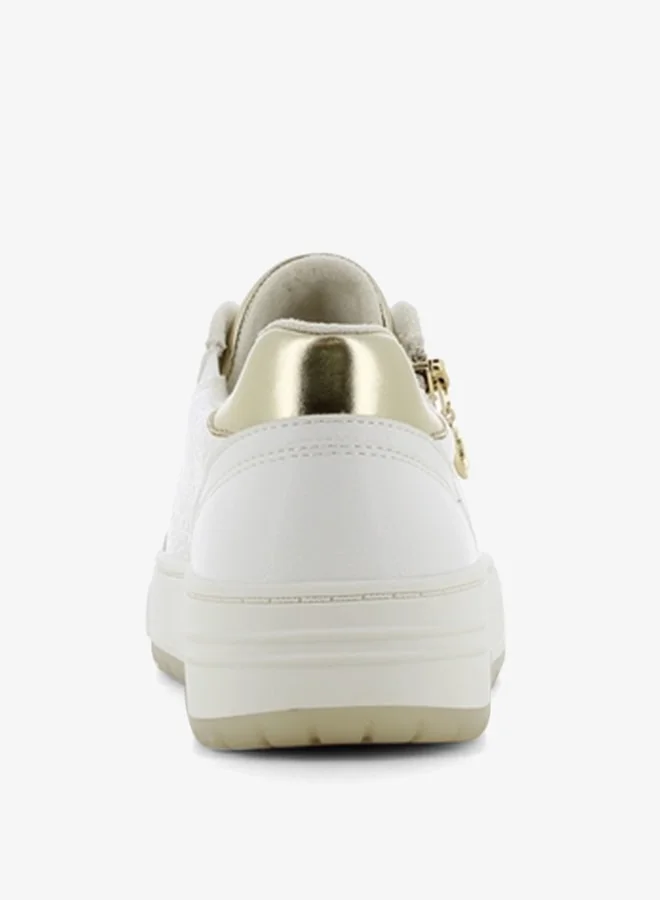 اس جي Women's Solid Sneakers with Lace-Up Closure and Zipper Detail