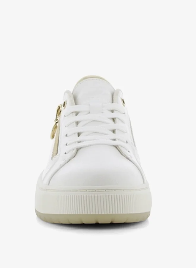 اس جي Women's Solid Sneakers with Lace-Up Closure and Zipper Detail