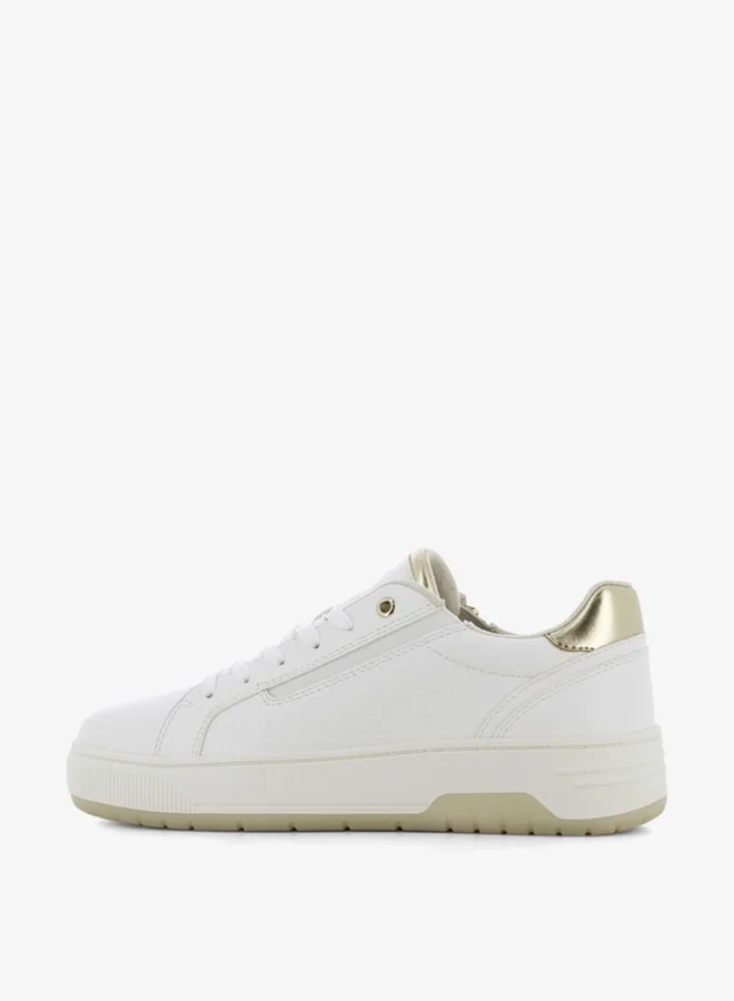 اس جي Women's Solid Sneakers with Lace-Up Closure and Zipper Detail