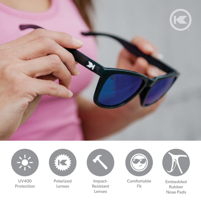 Knockaround Premiums Sport - Polarized Running Sunglasses for Women & Men - Impact Resistant Lenses & Full UV400 Protection, Jelly Black Frame/Blue Moonshine Lenses - Image 3
