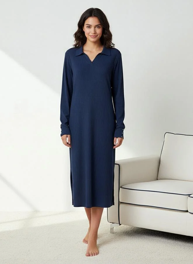 Splash FAV Night Dress with Long Sleeves and Collar