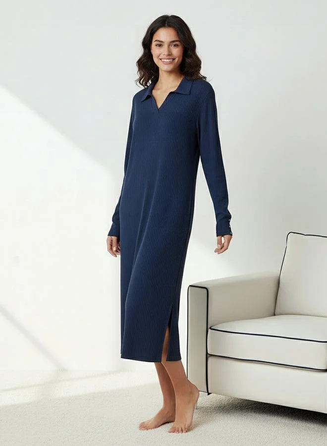 Splash FAV Night Dress with Long Sleeves and Collar