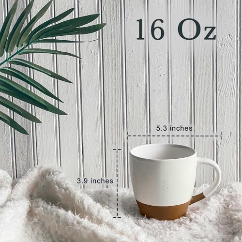 Mora Ceramic Large Latte Mug Set of 4, 16oz - Microwavable, Porcelain Coffee Cups With Big Handle - Modern, Boho, Unique Style For Any Kitchen. Microwave Safe Stoneware - Vanilla White - Image 2