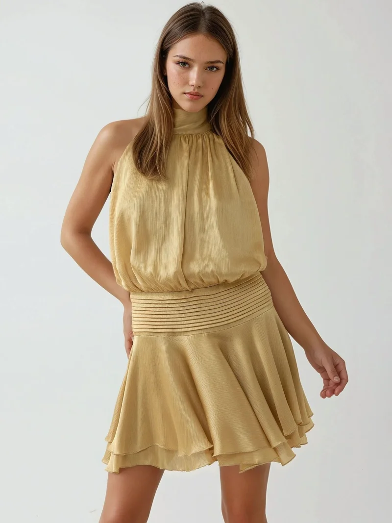 HICCUP bright yellow Textured Turtleneck Mini Dress for Women | Best Price UAE