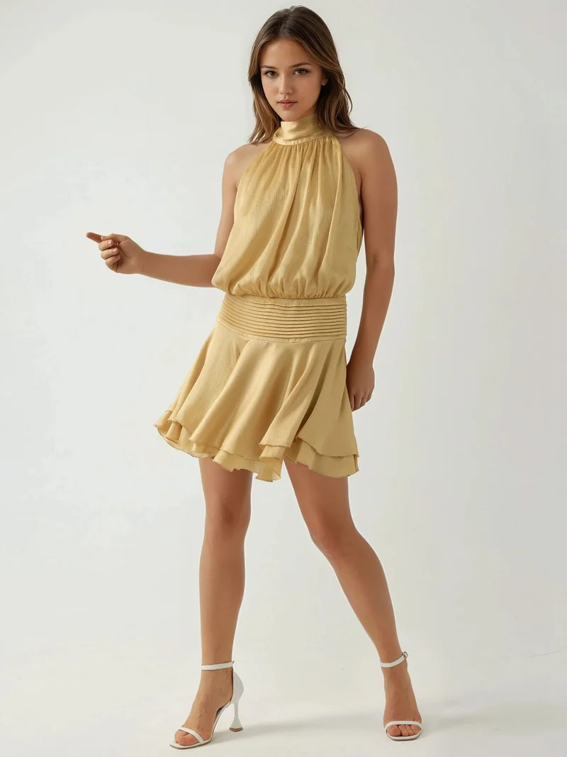 HICCUP bright yellow Textured Turtleneck Mini Dress for Women | Best Price UAE