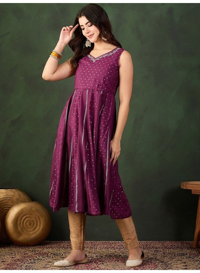 AKS Wine Color Chanderi Booti Anarkali Kurta  - Image 5