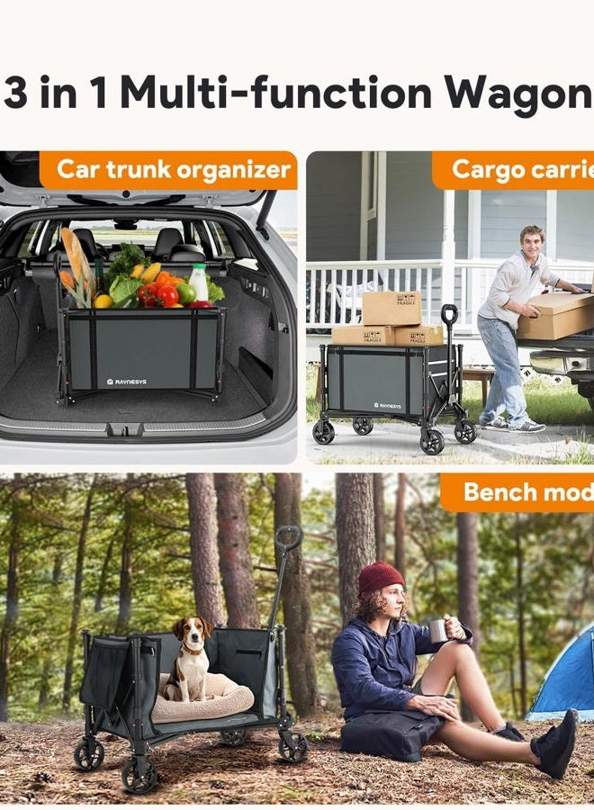 Raynesys Collapsible Wagon Cart with Wheels 220lbs Foldable Wagon 120L Shopping Cart for Groceries Folding Utility Wagon for Beach, Garden, Camping, Sport, Gray - Image 2