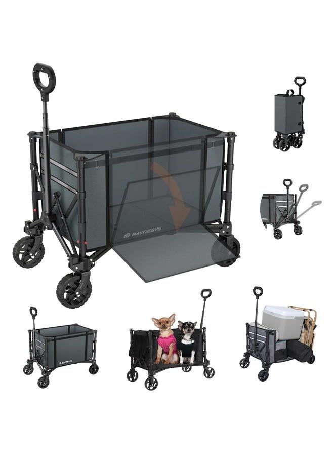 Raynesys Collapsible Wagon Cart with Wheels 220lbs Foldable Wagon 120L Shopping Cart for Groceries Folding Utility Wagon for Beach, Garden, Camping, Sport, Gray - Image 1