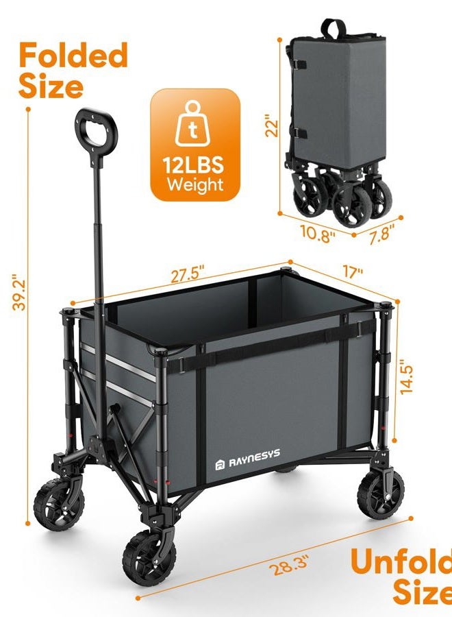 Raynesys Collapsible Wagon Cart with Wheels 220lbs Foldable Wagon 120L Shopping Cart for Groceries Folding Utility Wagon for Beach, Garden, Camping, Sport, Gray - Image 5