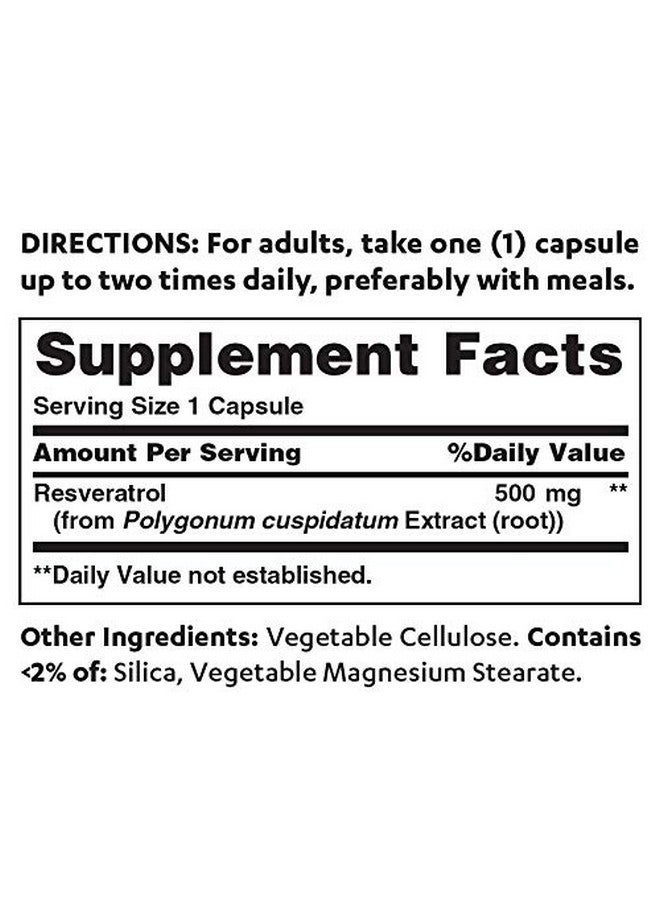 VITAMIN WORLD Resveratrol 500 Mg. 60 Capsules Maximum Strength Antioxidant Support Rapid Release Vegetarian Gluten Free - Image 3