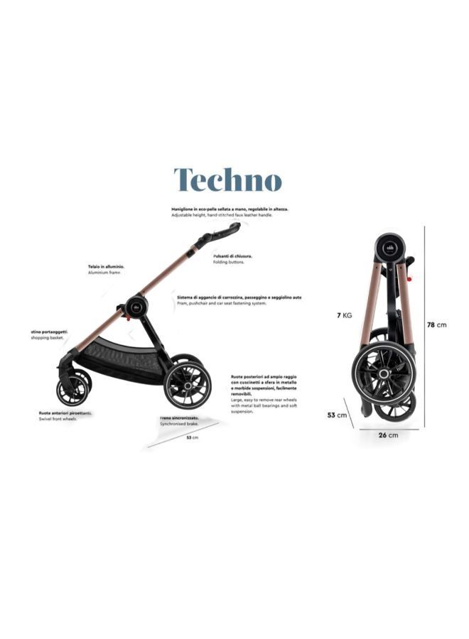 cam Lightweight, Foldable, Hand Fold Techno Baby Stroller With Aluminium Frame Base, 0 - 22 Kg - Brown - Image 4