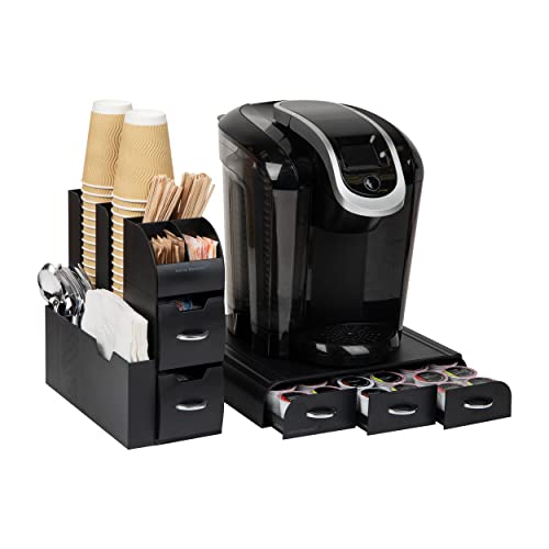Mind Reader Single Serve Coffee Pod Drawer and Cup Condiment Set, 2 Pcs., 36 Pod Capacity, 5.35"L x 11.25"W x 11.15"H, Black - Image 1