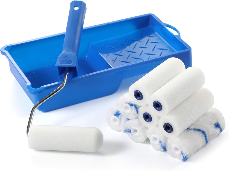 NANJA Paint Roller -Small Paint Tray Set with High-Density Foam Mini Roller Refills, Roller Frame, Paint Tray, 4" Microfiber Roller Covers, House Painting Roller Brush(12-Pack) - Image 1
