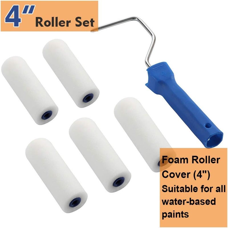 NANJA Paint Roller -Small Paint Tray Set with High-Density Foam Mini Roller Refills, Roller Frame, Paint Tray, 4" Microfiber Roller Covers, House Painting Roller Brush(12-Pack) - Image 3