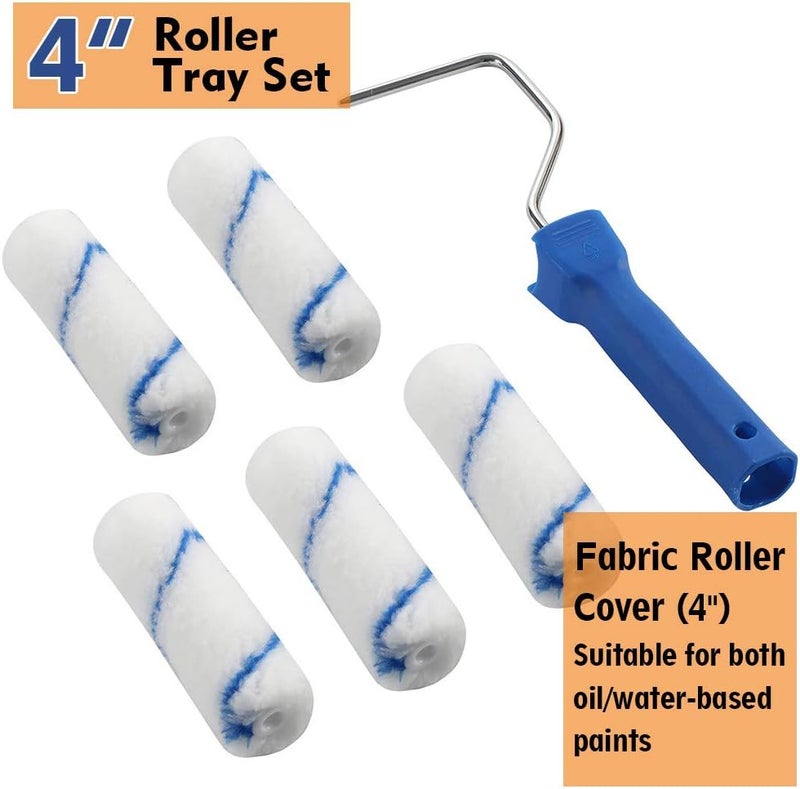NANJA Paint Roller -Small Paint Tray Set with High-Density Foam Mini Roller Refills, Roller Frame, Paint Tray, 4" Microfiber Roller Covers, House Painting Roller Brush(12-Pack) - Image 4