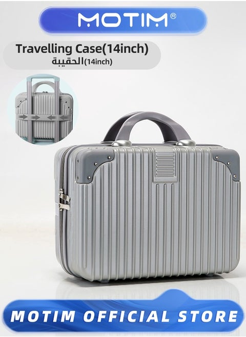 14 inch Mini Suitcase Travel Portable Storage Bag Waterproof ABS Hard Shell Carry-On Case with Elastic Strap and Zipper to Hang on Carry-On Luggage