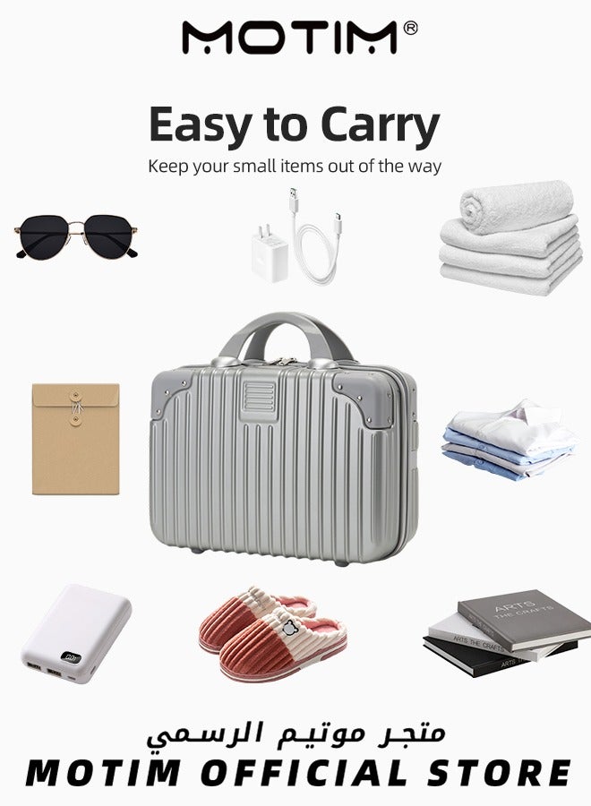 Motim 14 inch Mini Suitcase Travel Portable Storage Bag Waterproof ABS Hard Shell Carry-On Case with Elastic Strap and Zipper to Hang on Carry-On Luggage - Image 2