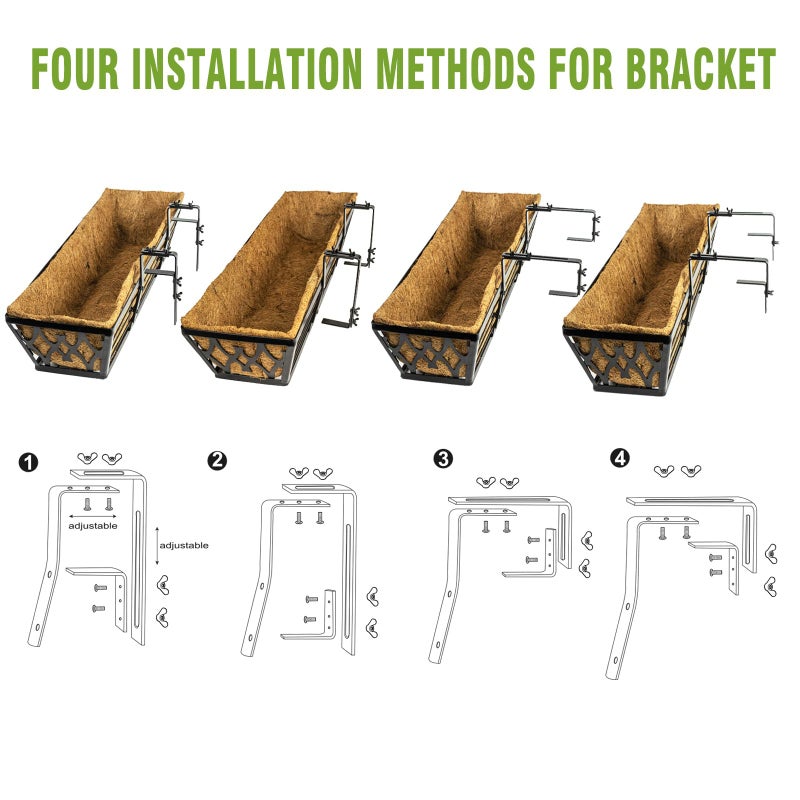Karlliu 2 Pack 30 Inch Window Boxes Planters Railing Planter Box with Adjustable Brackets for Porch Fence Patio Balcony Hanging Flower Baskets with Coco Liners for Outdoor Garden DÃ©cor - Bronze - Image 5