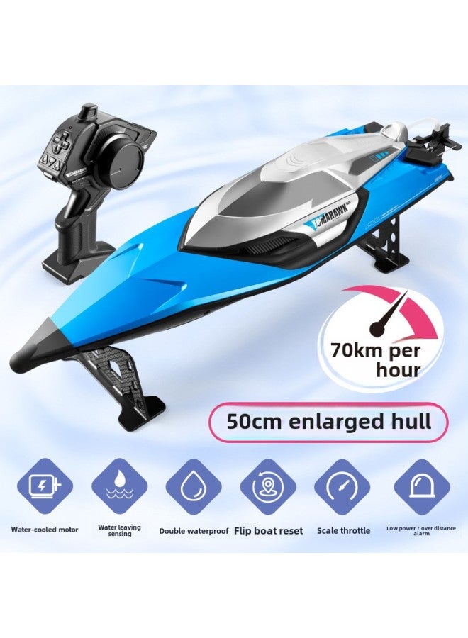 Remote Control Boat High-horsepower Water Large High-speed Speedboat Charging Electric Underwater Children's Boys' Ship Model Toys-Colour:Extra Large 50cm Reinforced High-speed Motor Speedboat - Blue (70km/h)-Specification: Includes Three Sets Of Batteries/charging Cables - Gifts  - Image 1