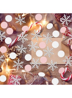 LeeSky 200Pcs Snowflakes Confetti Decorations for Winter Wonderland Decorations, Silver Winter Snowflake Confetti White Pink Circle Dots Confetti for Winter Christmas Birthday Holiday Party Table Decorations  - Image 2